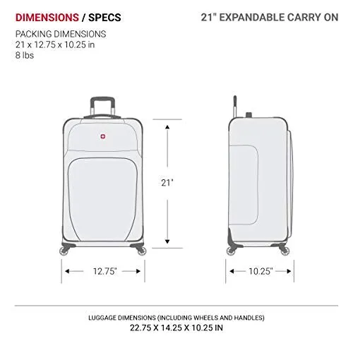 SwissGear Sion Softside Luggage with Spinner Wheels, Black, 3 Piece
