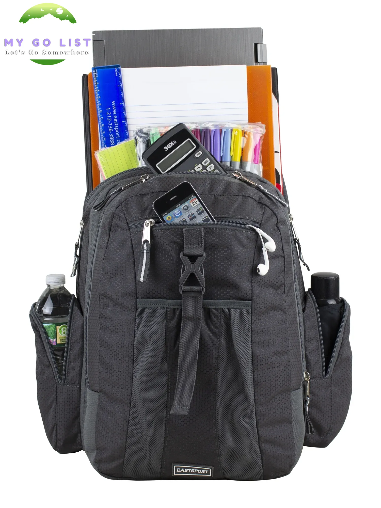 Unisex Premier Expandable Recycled Backpack, Charcoal