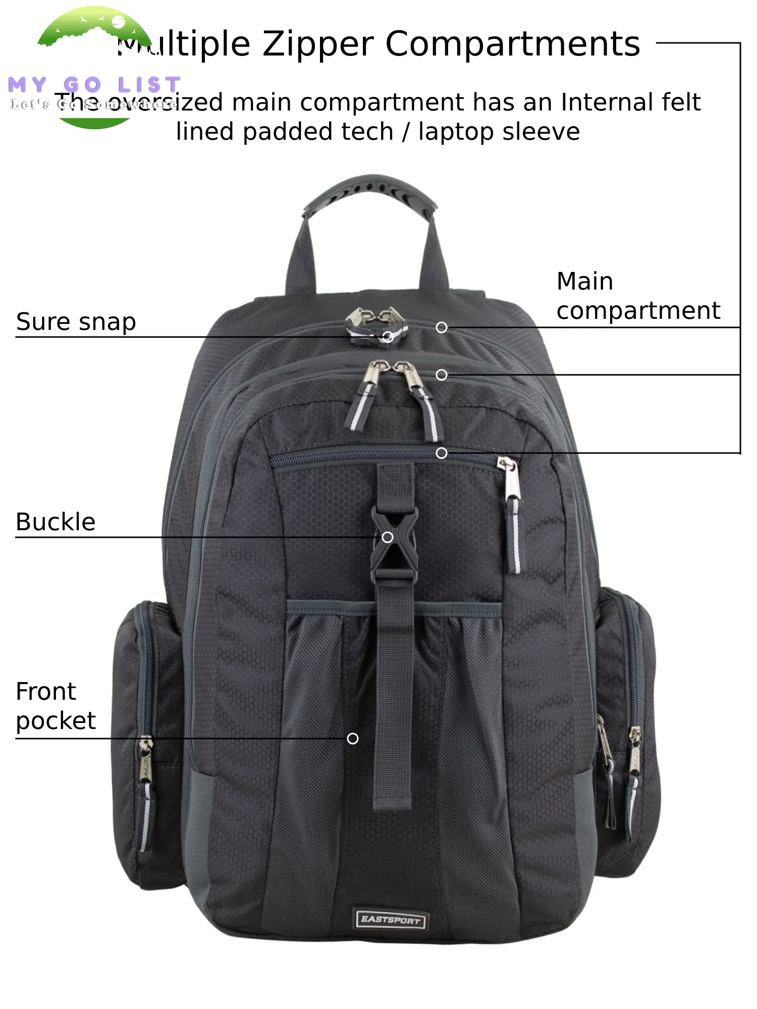 Unisex Premier Expandable Recycled Backpack, Charcoal
