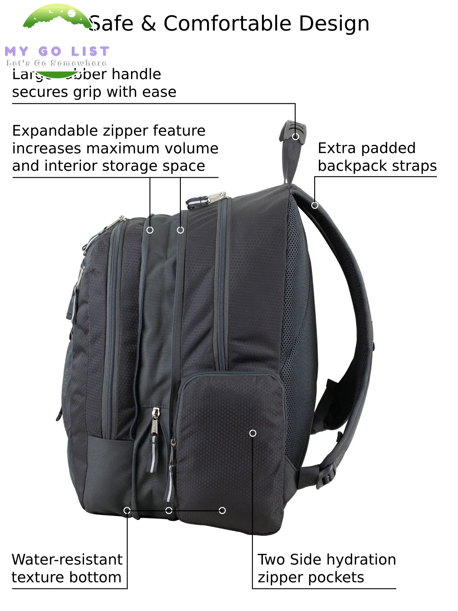 Unisex Premier Expandable Recycled Backpack, Charcoal