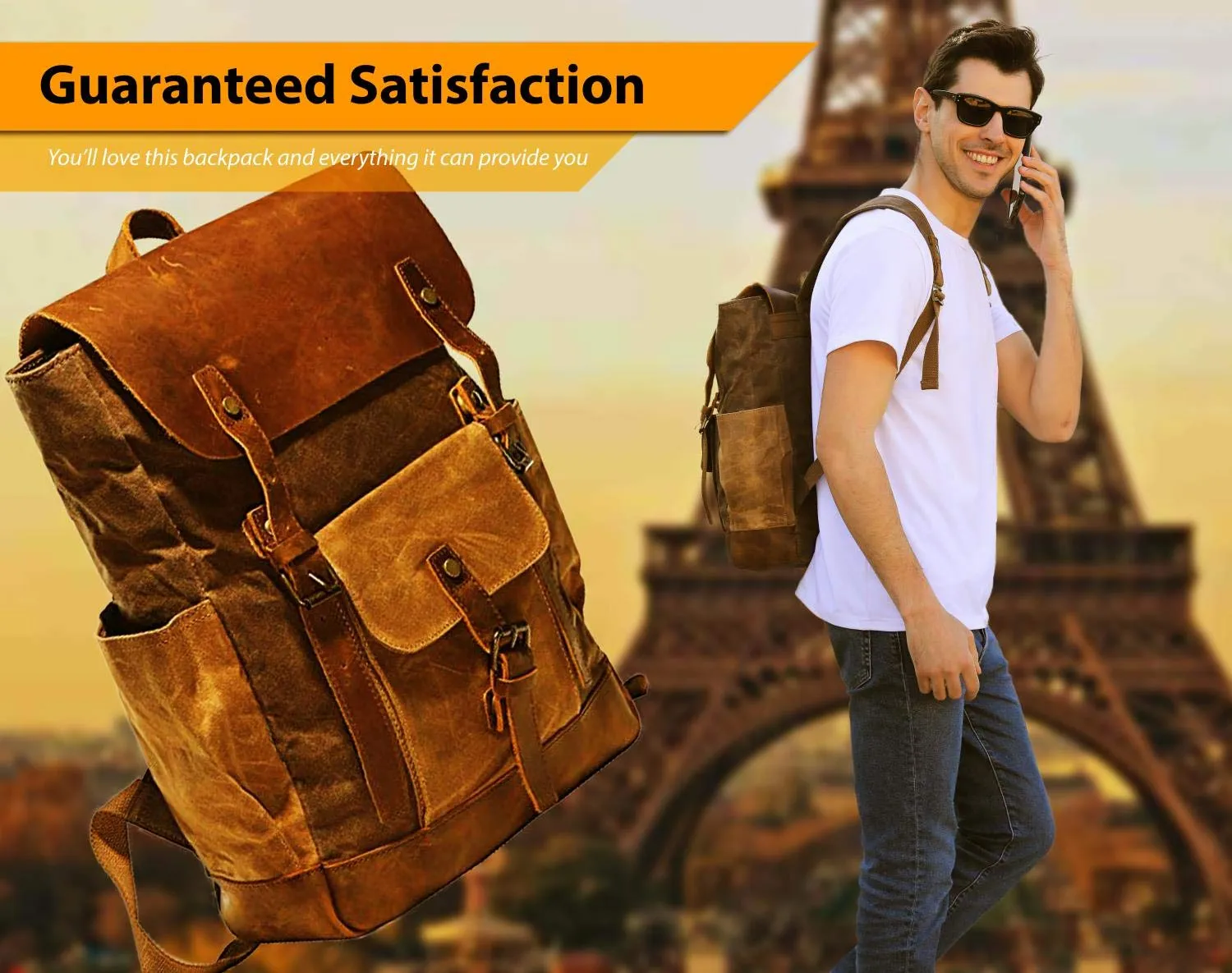 Vintage Canvas waxed Leather Backpack w/Laptop Storage (Large) High School, College, Travel Bag | Canvas and Cotton Craftsmanship | All-Purpose Rucksack for Men, Women, Kids