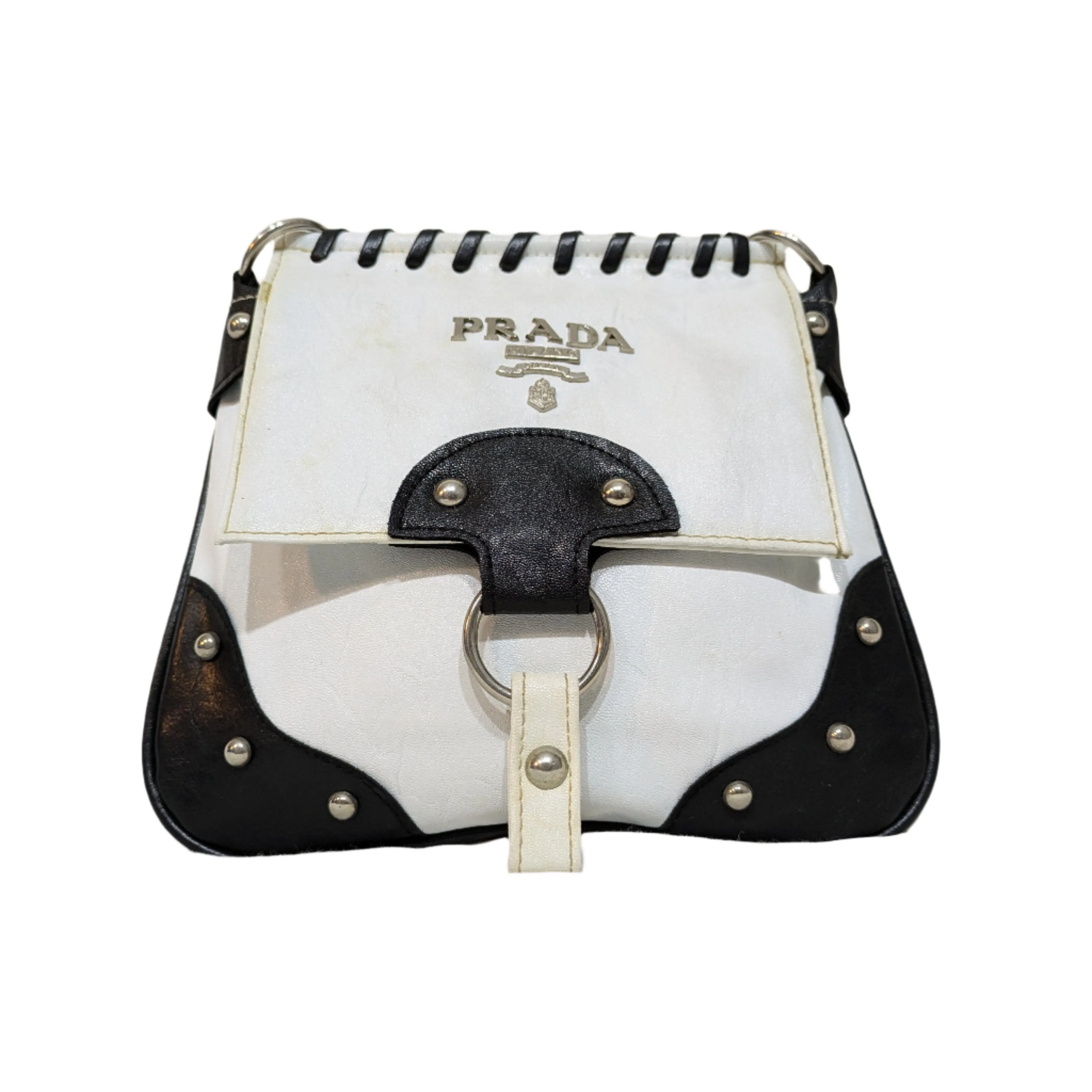 Vintage Two-Tone Prada Milano Shoulder Bag (Cream and Black)