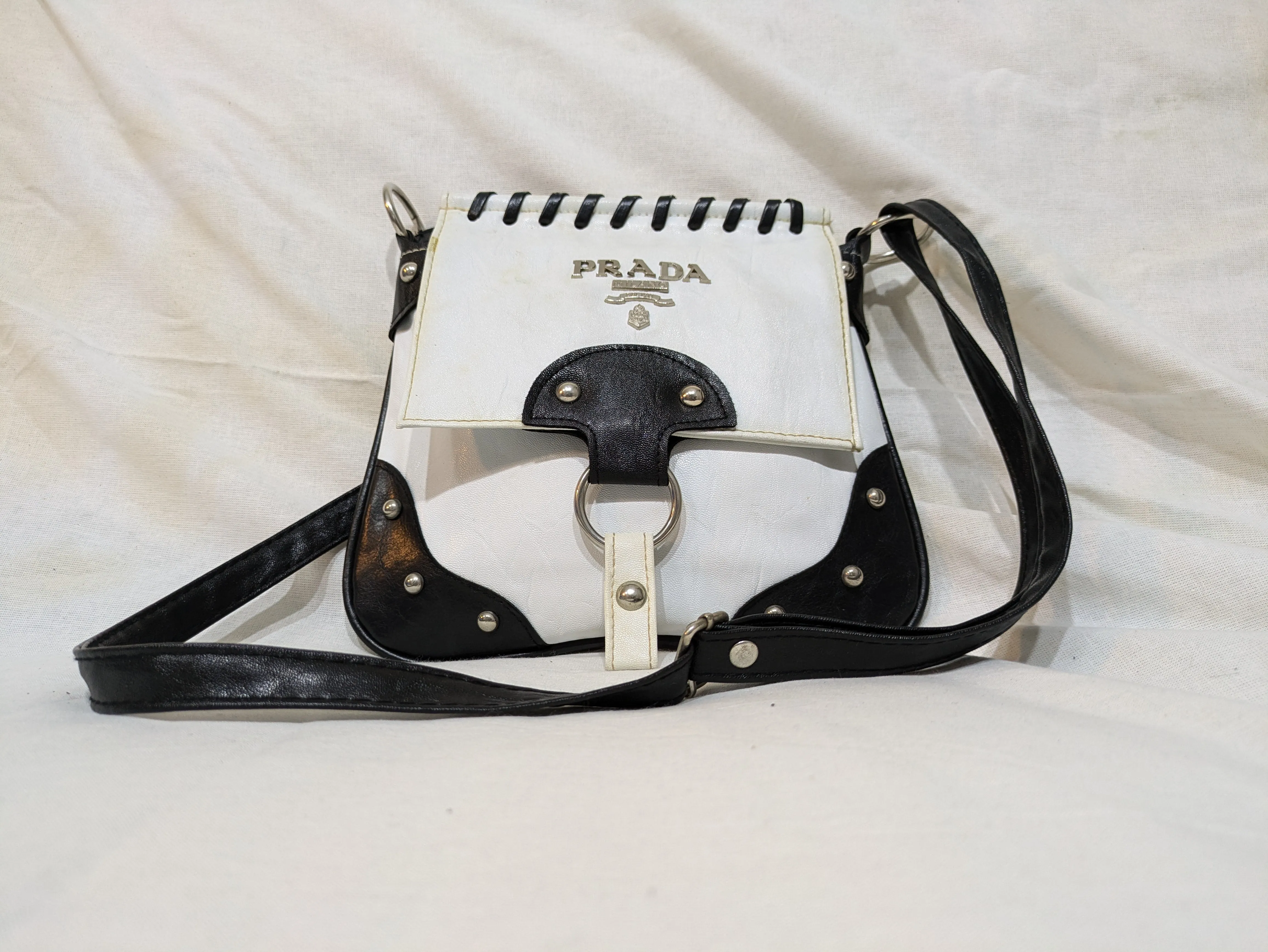 Vintage Two-Tone Prada Milano Shoulder Bag (Cream and Black)