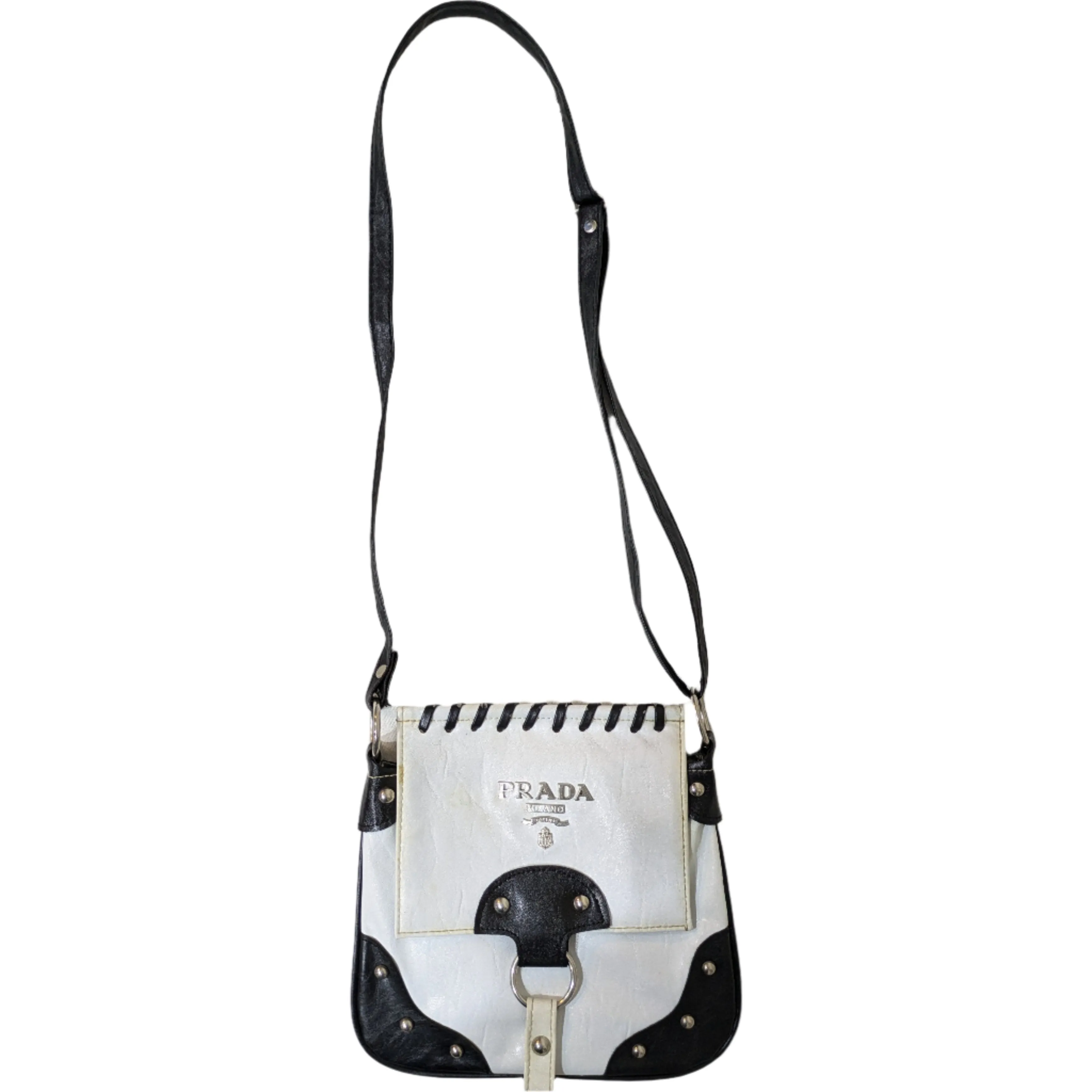 Vintage Two-Tone Prada Milano Shoulder Bag (Cream and Black)