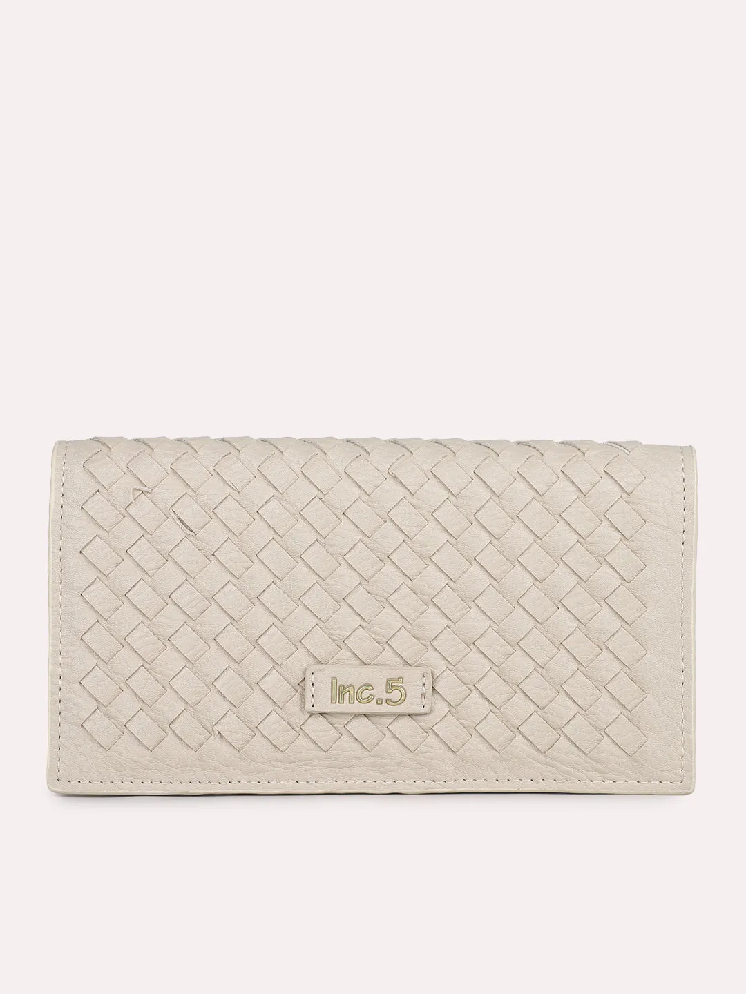 Women Casual Beige Textured Bi-Folds