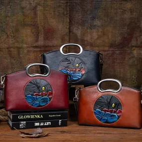 Women's Genuine Leather Vintage Embossed Handbag