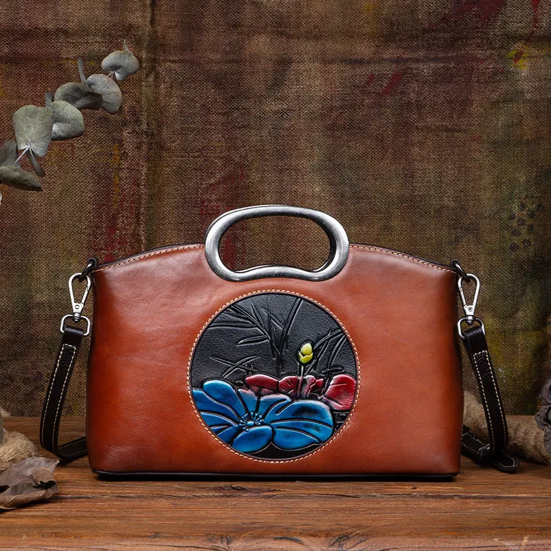 Women's Genuine Leather Vintage Embossed Handbag