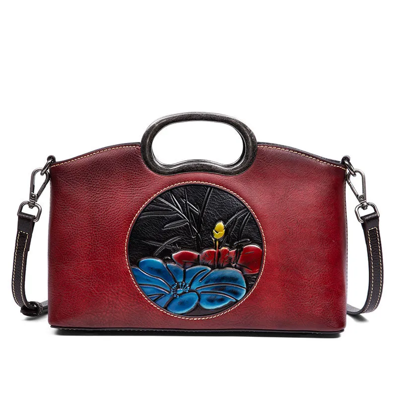 Women's Genuine Leather Vintage Embossed Handbag
