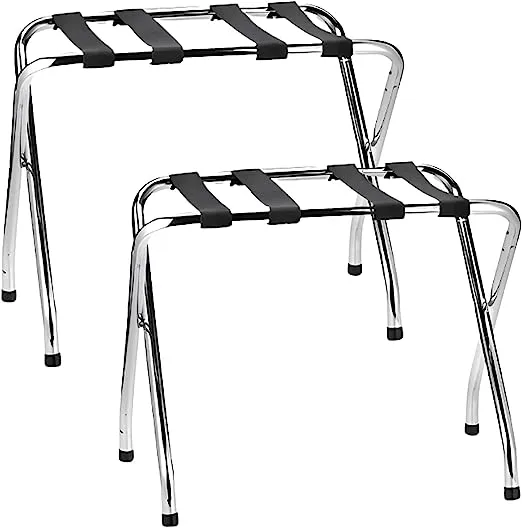 X Shaped Chrome Finish High-Quality Steel Luggage Rack with Nylon Straps and Rubber Feet