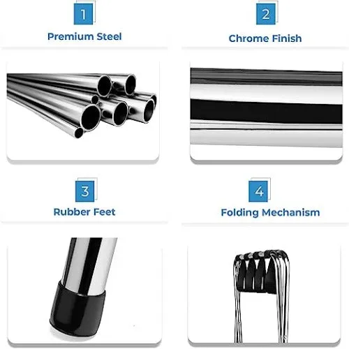 X Shaped Chrome Finish High-Quality Steel Luggage Rack with Nylon Straps and Rubber Feet