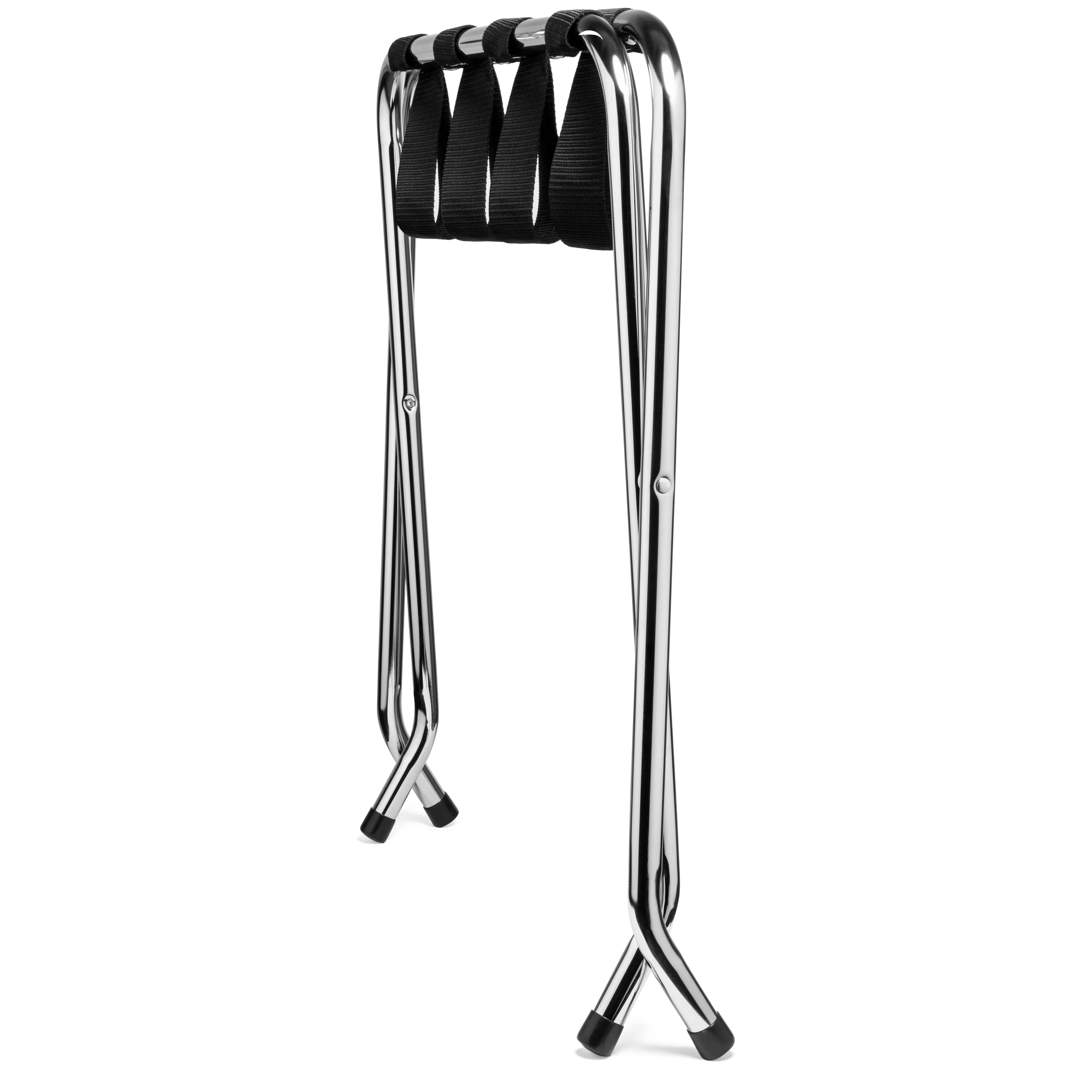 X Shaped Chrome Finish High-Quality Steel Luggage Rack with Nylon Straps and Rubber Feet