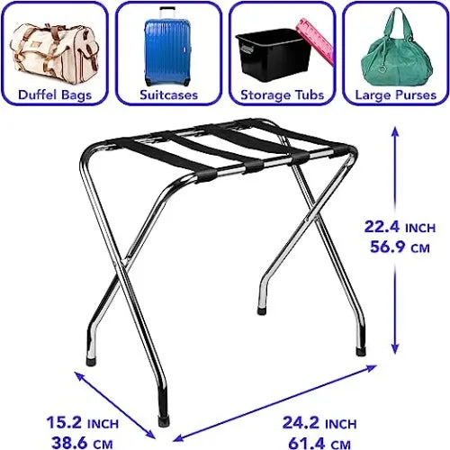 X Shaped Chrome Finish High-Quality Steel Luggage Rack with Nylon Straps and Rubber Feet