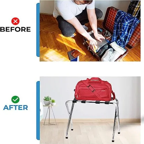 X Shaped Chrome Finish High-Quality Steel Luggage Rack with Nylon Straps and Rubber Feet