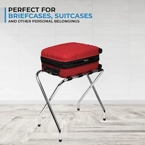 X Shaped Chrome Finish High-Quality Steel Luggage Rack with Nylon Straps and Rubber Feet