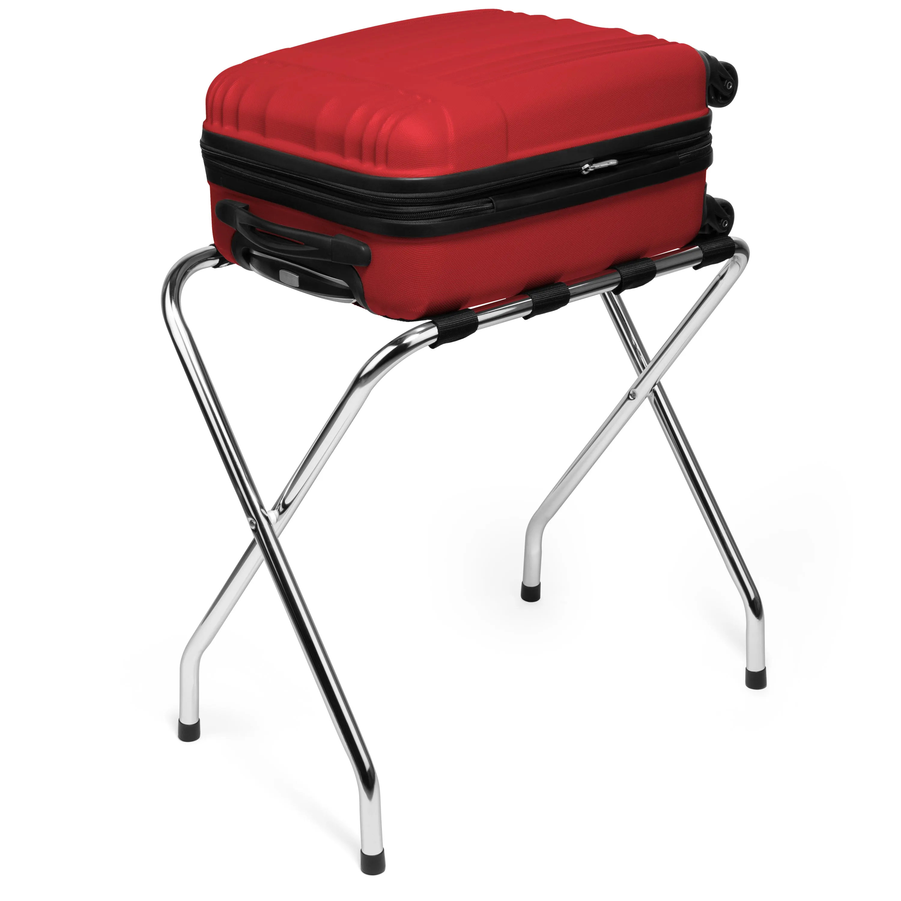 X Shaped Chrome Finish High-Quality Steel Luggage Rack with Nylon Straps and Rubber Feet