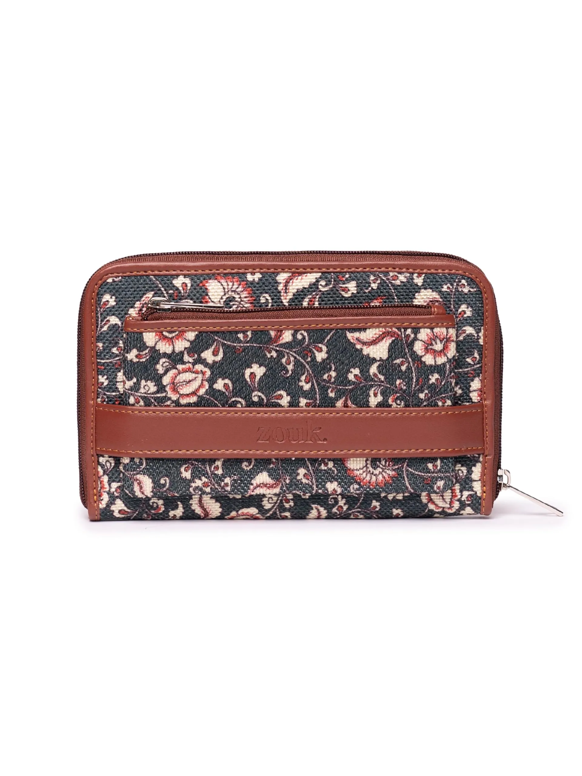 ZOUK Women's Handcrafted Blue Kalamkari Printed Classic Zipper Wallet