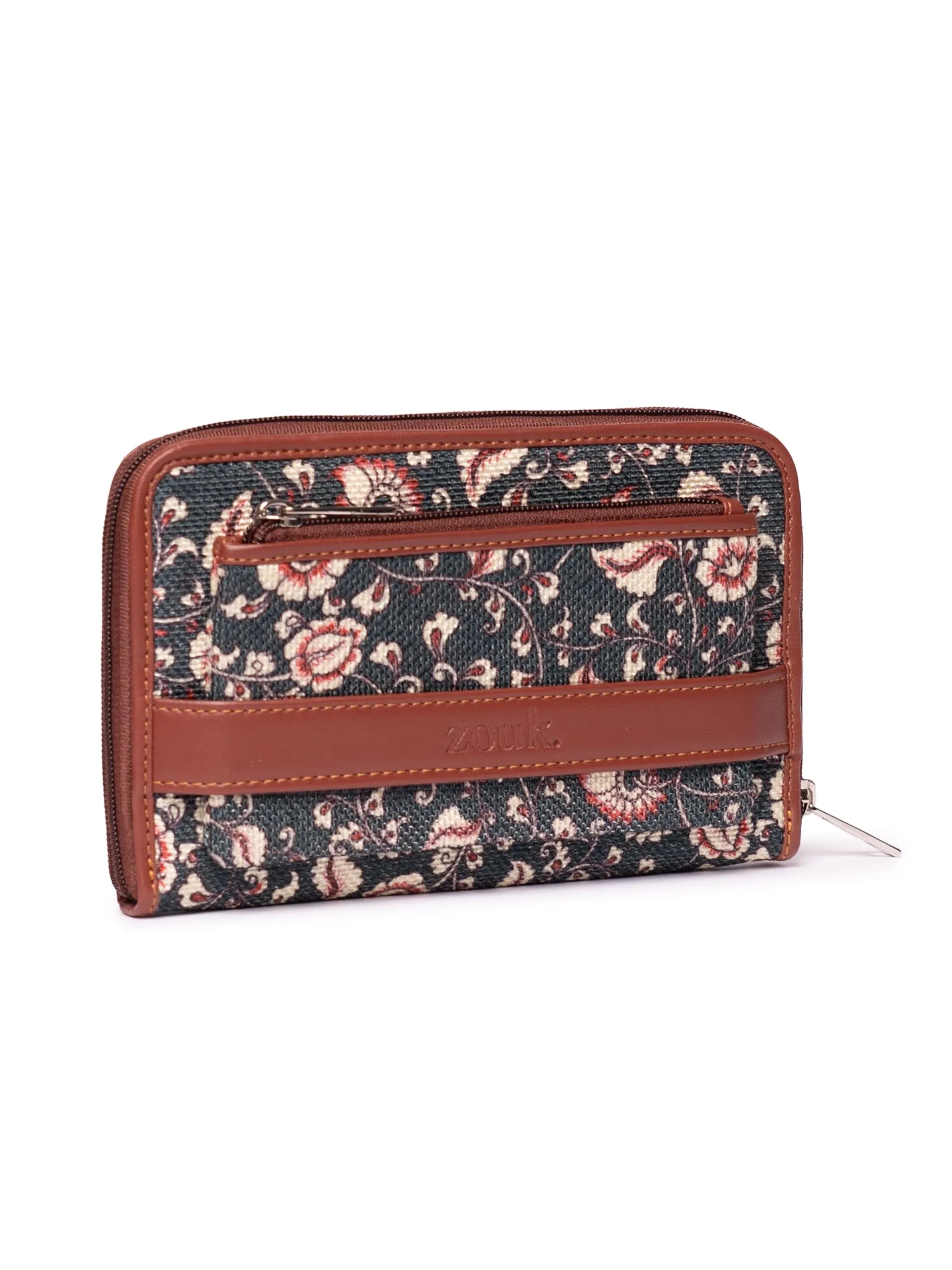 ZOUK Women's Handcrafted Blue Kalamkari Printed Classic Zipper Wallet